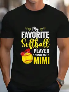 100% Cotton My Favorite Softball Player Calls Me Mimi Softball Lover T-Shirt Women's Men's Graphic Tee Crew Neck summer vacation Tops