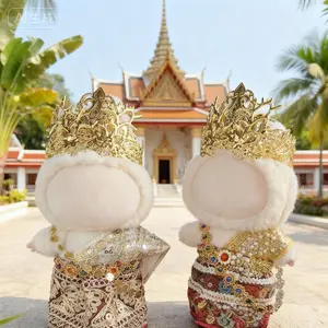 Thai Doll Clothing Crafting Adorable Outfits Crown Necklace for labubu - Gold and Red Sequined Dresses with Royal Crowns