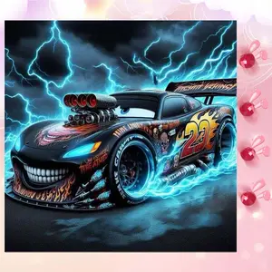 5D DIY Full Drill Round Diamond Painting - Diamond Art Kit Lightning Racer Mosaic, Canvas - DIY Decorative Painting, Home Wall Decor, Suitable for Halloween and Christmas, Birthday and Anniversary Gifts