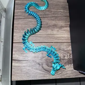 Blue Green Flexi 3D Printed Dragon Made Out of PLA - Unique Design Artistic Sculpture