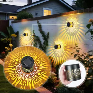 Solar Fence Lights — Metal, Solar-Powered Outdoor Wall & Deck Lights — Lotus Theme, Waterproof Fence Lighting for Garden Posts, Patios, and Backyard Decor