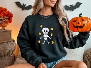Subtle Candy Corn Skeleton Sweatshirt – Cute & Spooky Fall Crewneck for Halloween Season