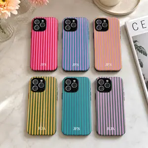 Personalized Monogram Phone Case, Stripes Initials Phone Cover For Iphone 17 Promax 16 15 14 13 12 11 Pro ProMax Plus  Air Series.