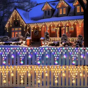 USB Christmas Triangle Net Light String, Snowflake Pendant Design, New Curtain Lights, 8 Modes, Home Decor, Railing Decor, Holiday Decoration