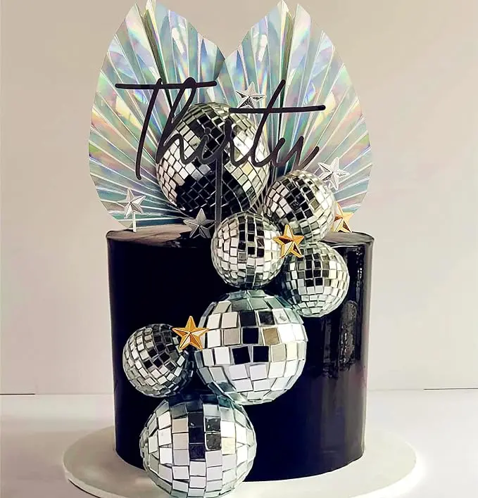 21 PCS Sliver Disco Balls Cake Decoration Silver Palm Leaves Cake Decoration Stars Cake Decoration 70s Party Supplies 70s freanik90partyinspo Celebration Bridal Showers Baby Showers Ornaments Colorful
