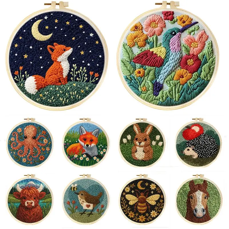 Punch Needle Embroidery Kit for Adults Beginners DIY Embroidery Frame Craft Supplies Rug Tufting Including Yarns Hoop Tools Art