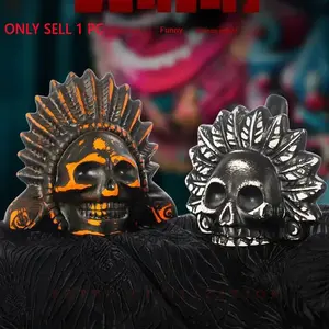 Aztec Chief Ghost Whistle Skull Figurine Set, Horror Funny Stress Relief Multi-Color Decorations, Halloween Tabletop Prop for Bars Escape Rooms