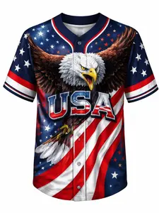 American Eagle Baseball Jersey – Red White Blue USA Independence Day Fan Shirt