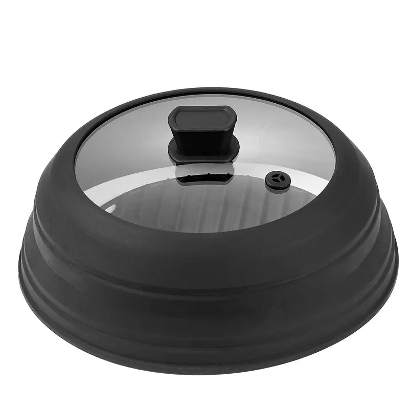 【Fallpicks】VEVOR Silicone & Glass Collapsible Kitchen Pot Cover, 10.8 in Handheld Cooking Utensil Lid, 500°F Heat-Stable, Oil/Microwave Splatter Protection, Oven Burn Prevention, Cup/Dish Dry Mat Use