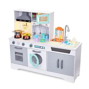 Lil’ Jumbl Kids Wooden Kitchen Set, Pretend Working Sink with Real Running Water, Includes Range Hood, Microwave & Stove Top That Make Realistic Sound & Light, Full Accessory Set Included