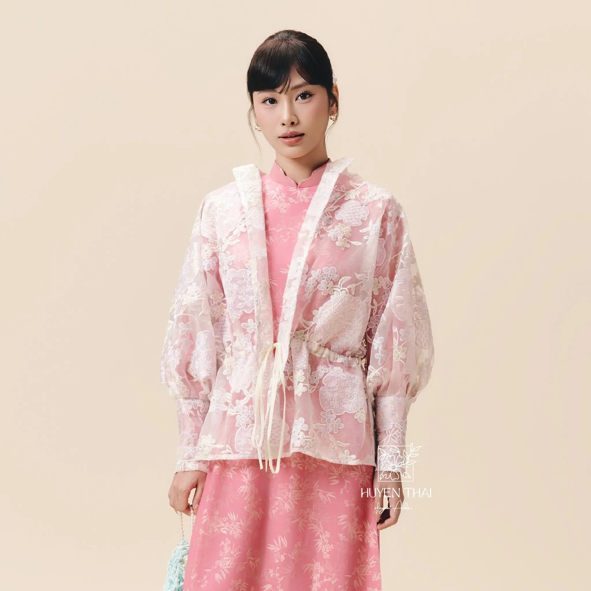 "CẦM" Cardigan – Embroidered Lace in Light Purple
