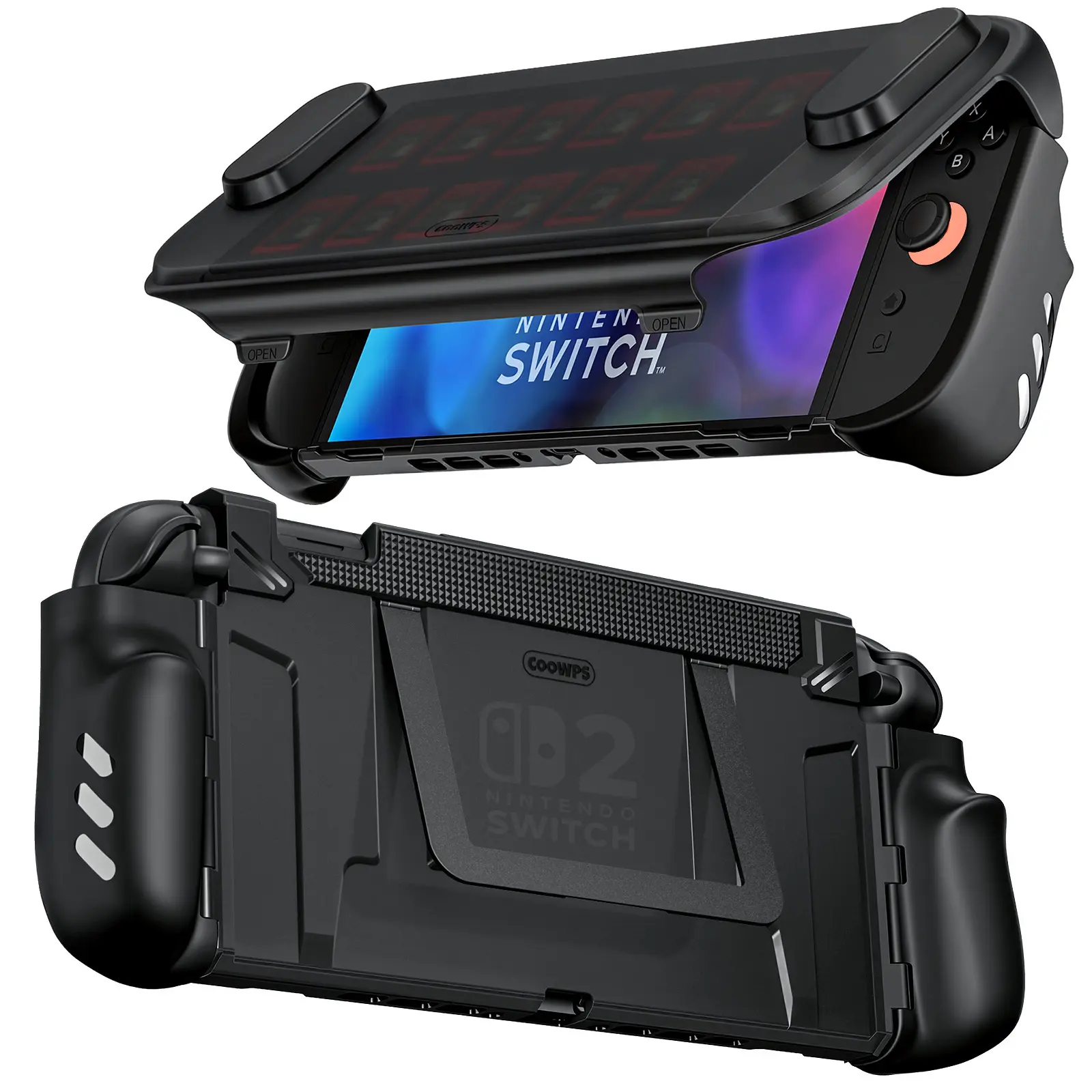 COOWPS P3 Hard Alloy+PC+TPU Handheld Console Case for Nintendo Switch 2 - Military-Grade Protection, Non-Slip Ergo Handle Grip That Stays, Flip Stand, Dock-Compatible Full-Front Cover, 12-Slot Game Hold, 4x9.5x0.55in Gaming Accessory
