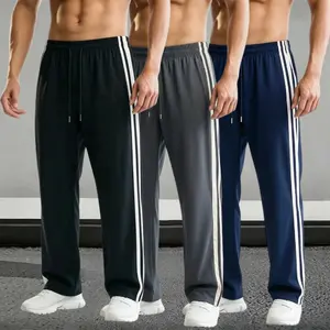 Men's 3-Pack Track Pants Set, Value Pack of Casual Sweatpants with Side Stripes, Comfortable Joggers with Elastic Waist and Drawstring, Perfect for School, Gym, and Lounging