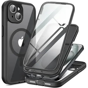 Magnetic for iPhone 15 Plus Case, [Dustproof Design] Compatible with Magsafe, Built-in Privacy Screen Protector & 9H Tempered Glass Screen Protector & Upgraded Camera Protection, Bright Pink