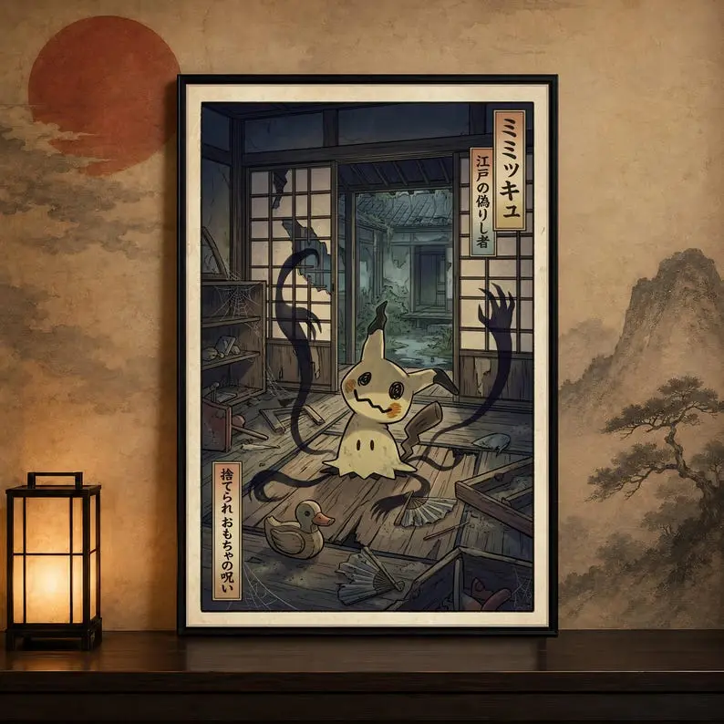 Mimikyu Poke Poster, Anime Unframed Wall Art Japanese Style Anime, Unframed Wall Art, Home Decor