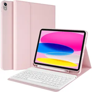Keyboard Case for iPad 10th Generation 10.9 Inch 2022, Stand Folio  Cover with Magnetically Detachable  Keyboard, Auto Sleep/Wake, Light Pink