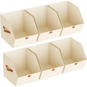 Fabric Closet Storage Cubes - 6 Pack Square Storage Bins with Dual Handles for Clothes, Towels, Toys, Cube Storage Organizers for Bedroom, , Shelves, Closet, Small Spaces, Beige