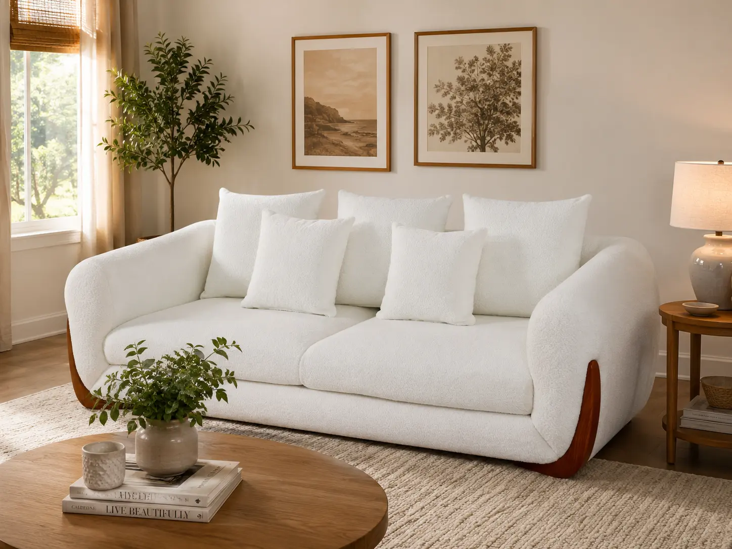 White Sherpa Fabric Loveseat Sofa, Cozy Indoor Furniture, 2-Person Cozy Seating for Living Room