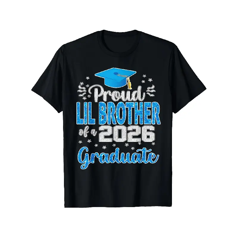 Men's Proud Lil Brother of a 2026 Graduate Graphic Tee - Menswear Tops, Round Neck, Short Sleeve, Relaxed Fit, Casual, Breathable, Soft, Foldable, Spring-Summer-Fall Essential, Unique Gift for Teens, Childrens Day Present