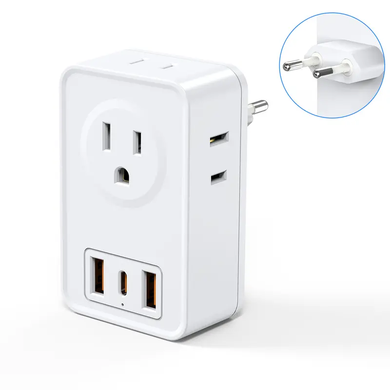 European Travel Plug Adapter USB C, International Plug Adapter with 4 AC Outlets and 3 USB Ports for US to Most of Europe Spain Italy France Germany.