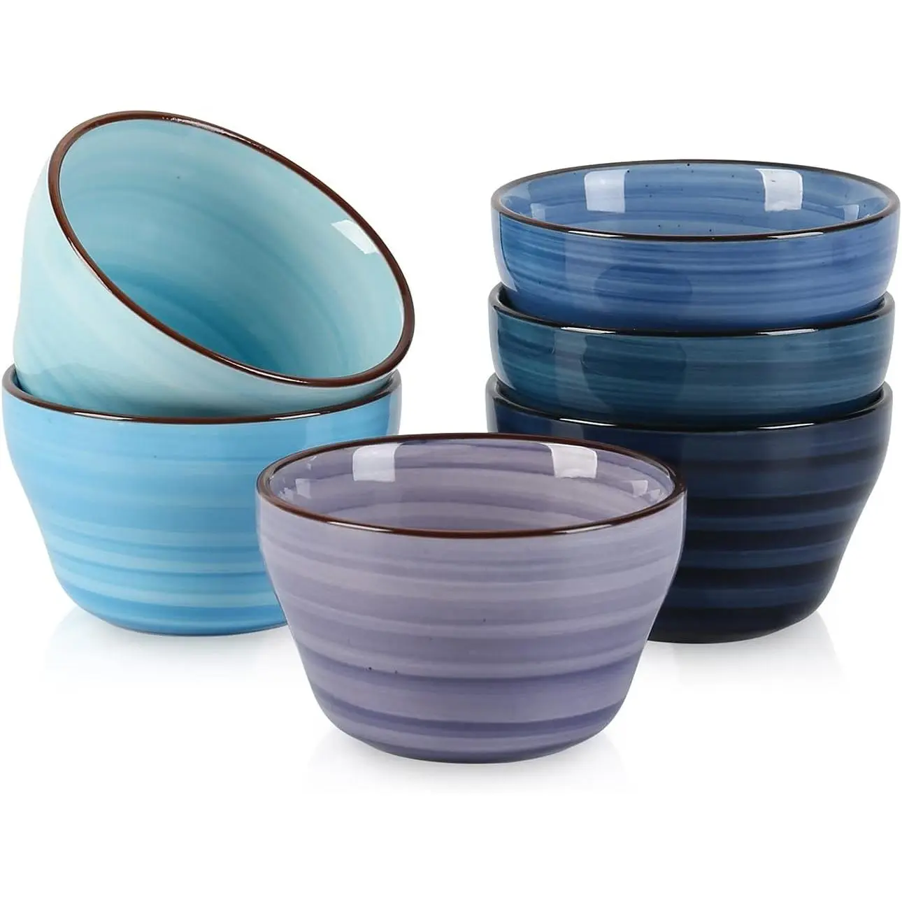 Ceramic 8oz Bouillon Cups 4 Inch Small Dessert Bowls for Soup Dipping Sauce Coffee Cupping, Microwave Dishwasher Safe, Set of 6, Gradient Blue