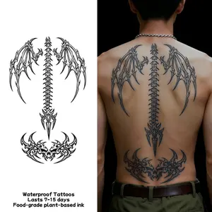 Waterproof temporary tattoo sticker magic tattoo lasting 7-15 days spine rib pattern herbal juice semi permanent tattoo simulation tattoo Full back tattoo