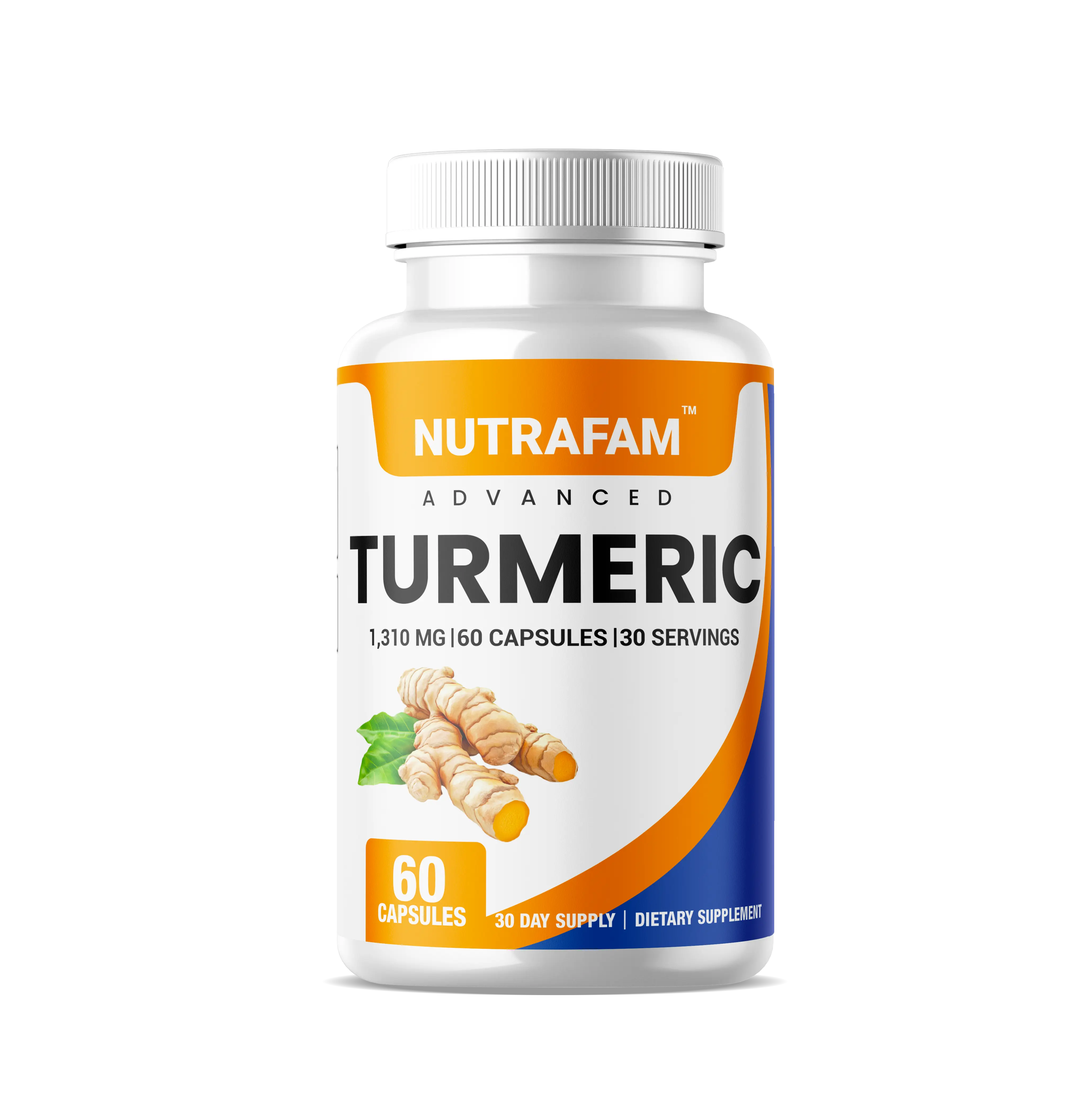 Nutrafam Advanced Turmeric Curcumin | 1,310 mg, 95% Curcuminoids with Black Pepper | USA Made, Non-GMO, 30-Day Supply