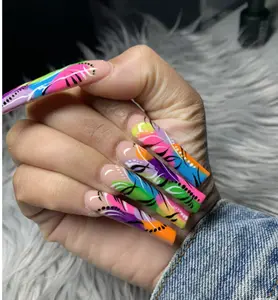 Vibrant neon rainbow nails with bold swirls and black accents – the ultimate statement set for fearless, festival-ready glam!