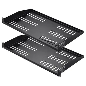 VEVOR 2PCS 1U Server Rack Shelf, 10/254 mm Depth, 50 lbs Max Load Capacity Vented Cantilever Wall Mount Rack Mount Shelf with Tray, Good Air Circulation for 19 Network Cabinet Equipment Rack