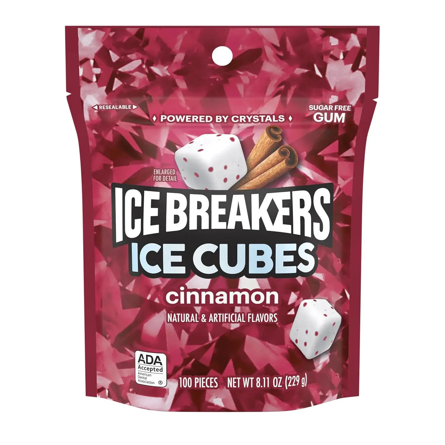 Ice Breakers Cubes Cinnamon Sugar Free Chewing Gum Pouch, 8.11 oz (100 Pieces)