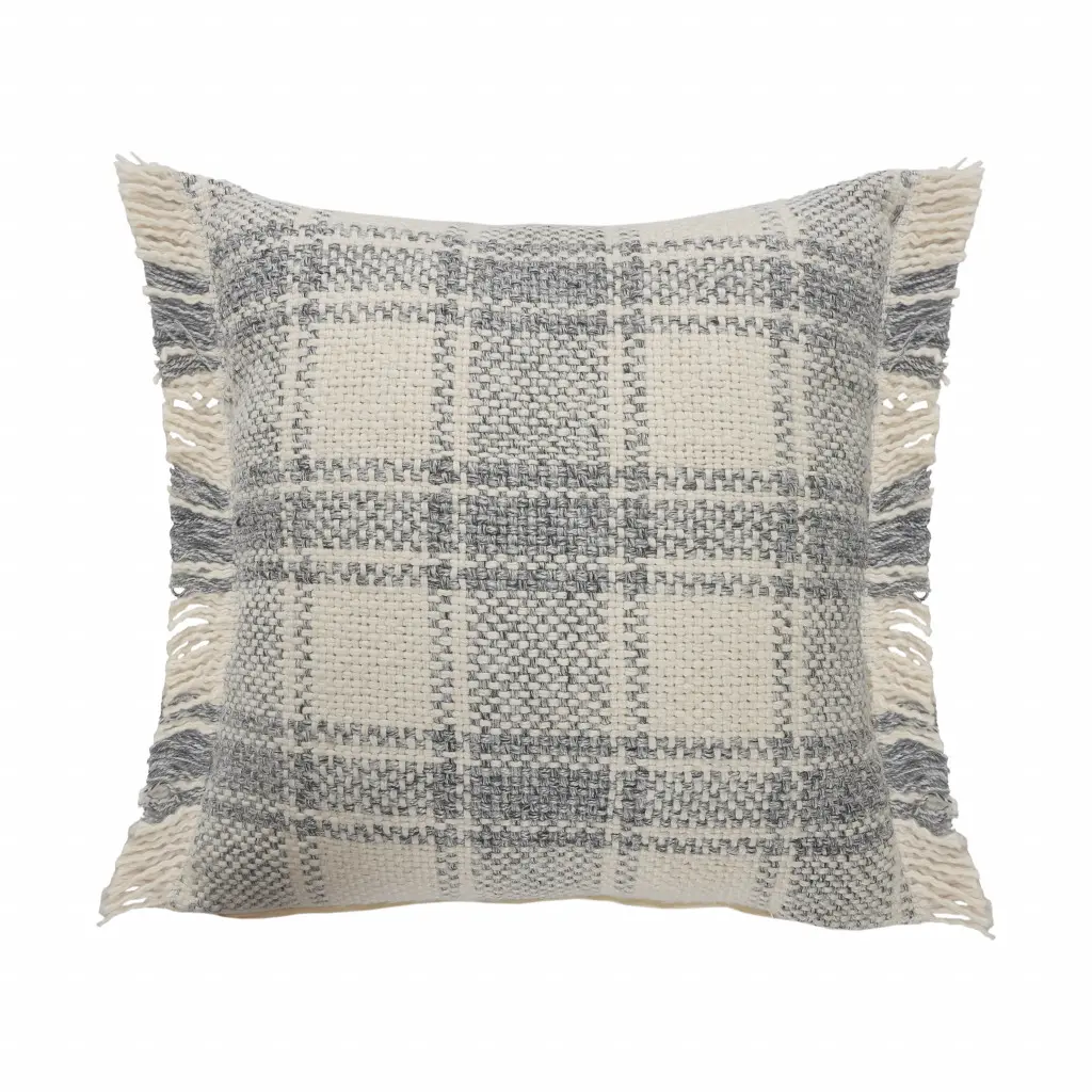 4 x 20 x 20 in. Gray Plaid Zippered Polyester Throw Pillow