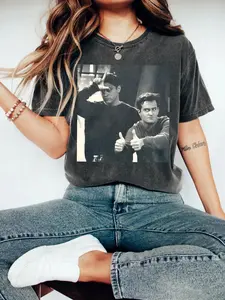 Evil Forces Two Male Lead T-shirt, Supernatural TV Series Merchandise, Distressed Loose Charcoal Gray T-shirt, 2000s TV Series Top, T-shirt for Fans' Gatherings, Casual Trendy IP Clothing, Binge-watching TV Series Fashion Item, Crewneck, Lady, Tee