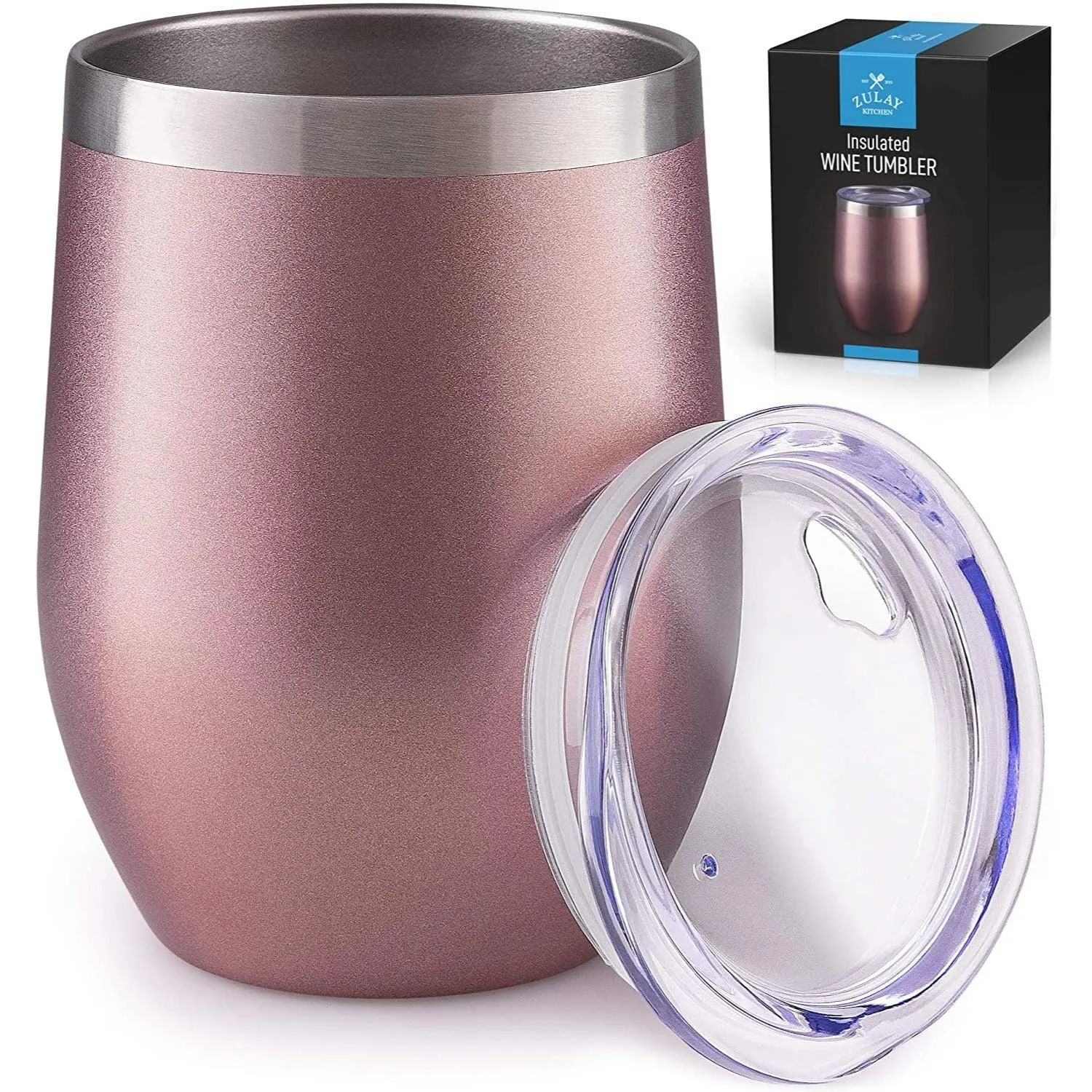 Zulay Kitchen Triple Insulated Wine Tumbler With Lid, 12 oz Capacity, Stainless Steel, Durable, Lightweight Bottle Drinkware Beverage Portable Flask