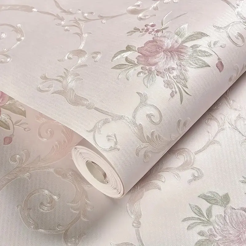Rolls of self-adhesive non-woven floral pattern wallpaper, Decorative wallpaper, peel and stick, European style, available in multiple colors, easy to use, suitable for furniture decoration, feature walls, and renovation
