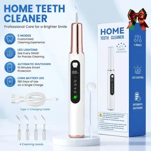 Oral Plaque/Tartar Remover for Teeth, Electric Tooth Cleaner Tartar Remover for Teeth with LED Light,5 Modes Rechargeable Teeth Cleaning Kit with Dental Tools, 3 Replaceable Heads Removable Adjustable