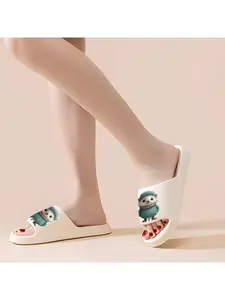Cute Hedgehog Wearing Sweater Print Thick Sole Cloud Slide Slippers, Non-Slip Pillow Bathroom Sandals for Pet Lovers, Fashion Platform Home & Outdoor Shoes