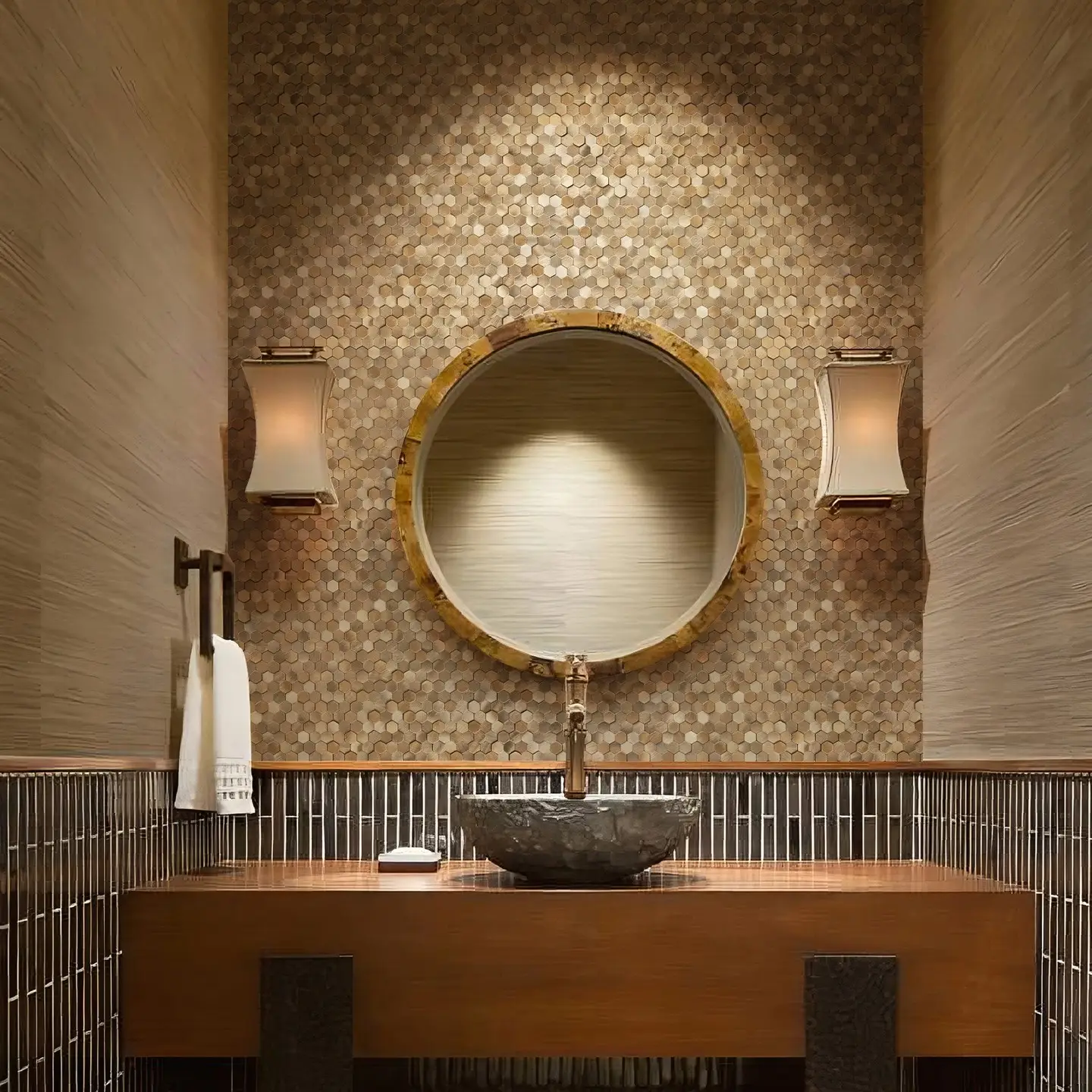 STICKGOO 8 Counts Self-Adhesive 3D Mosaic Penny Hexagon Backsplash Tiles, Peel and Stick Wall Tiles, 12" x 12" Stick on Backsplash for Kitchen Bathro