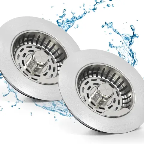 3-in-1 Easy-to-Use Stainless Steel 304 Kitchen Sink Strainer - 1-Press Drain Plug Fixture Accessory, US Std Fit for 3-1/2 in Drains, Indoor Neverclog Drainage Kitchen Fixture Accessory with Water Storage, Rust-Resistant Durable Cleaning Aid