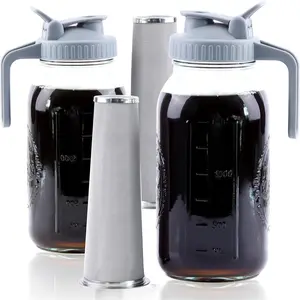 64 Oz 2 Set Mason Jar Cold Brew Coffee Maker Half Gallon Wide Mouth Glass Pitcher With Strainer Spout Lids 2 Quart Iced Coffee Maker For Fridge Lemonade Cold Brew