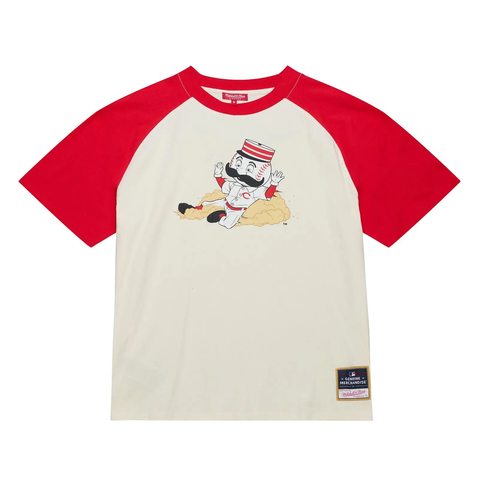Women's Cincinnati Reds Cream Boyfriend Raglan T-Shirt MLB Throwback Tee Graphic Vintage Fan Gear Mitchell & Ness