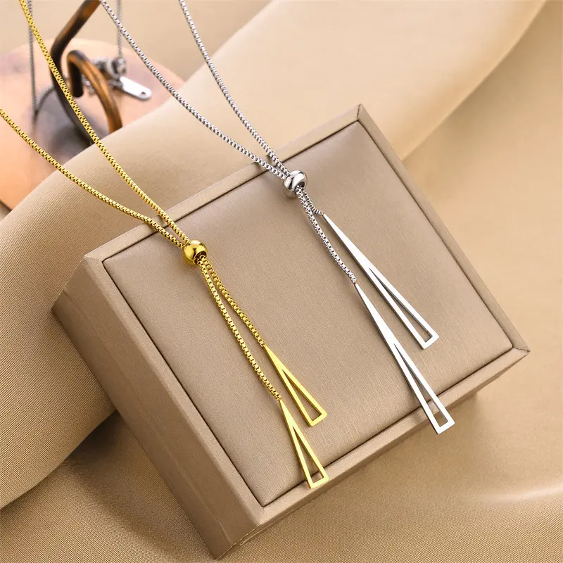 Women's Alloy Triangle Geometric Necklace - Casual Chain & Link Design with Metal Coating, Unique Long Tassel Charm for Anniversary, Birthday, Party Wear