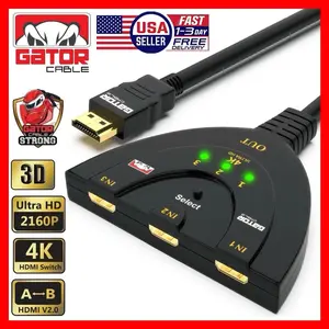 4K HDMI 2.0 Cable Auto Switch Switcher Splitter Adapter 3 In to 1 Out Devices
