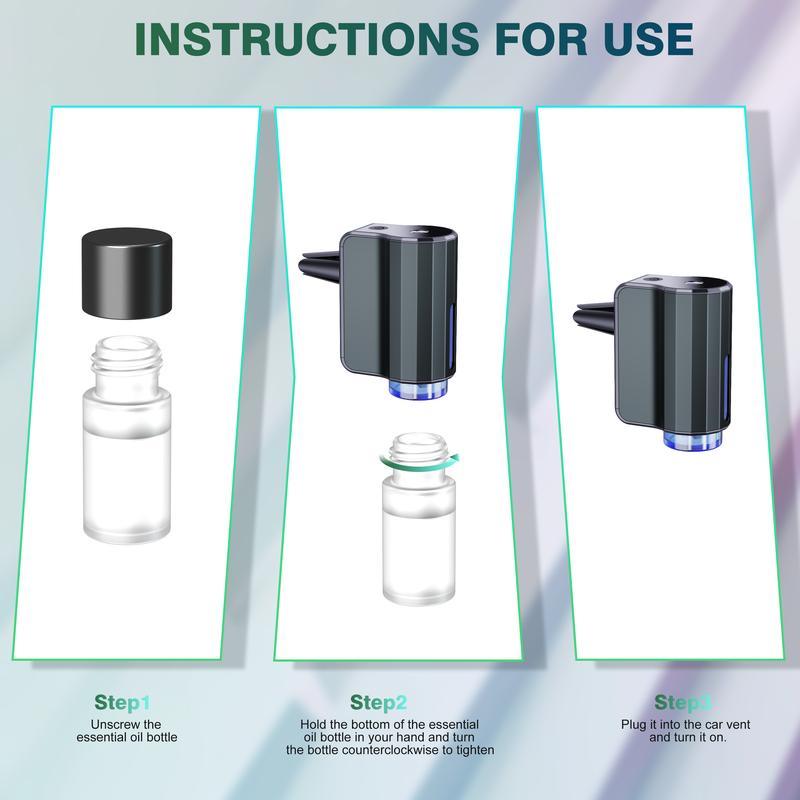 Smart Car Air Freshener Diffuser, Adjustable 3-Strength Scent Control, Portable Waterless Car Aromatherapy Diffuser with Natural Essential Oil Refills (30ml Total)