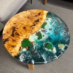 Aquarium Resin Epoxy Table, Ocean Round Coffee Table, Custom Dining Table, Epoxy Wooden Table, Art Table, Live Edge Coffee Table, Side Table