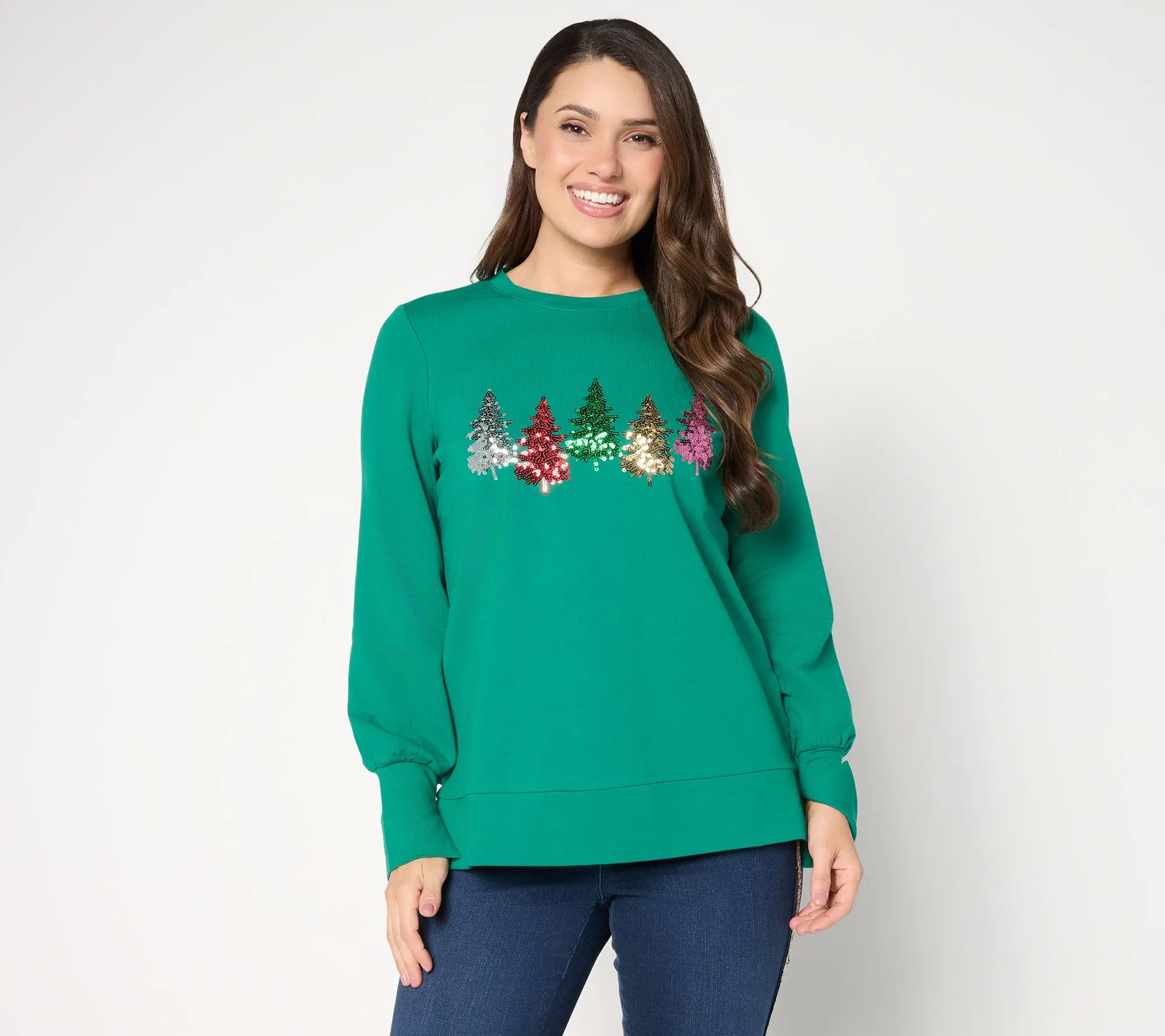 Jingle Belles by Kim Gravel Sequin Christmas Tree Knit Top