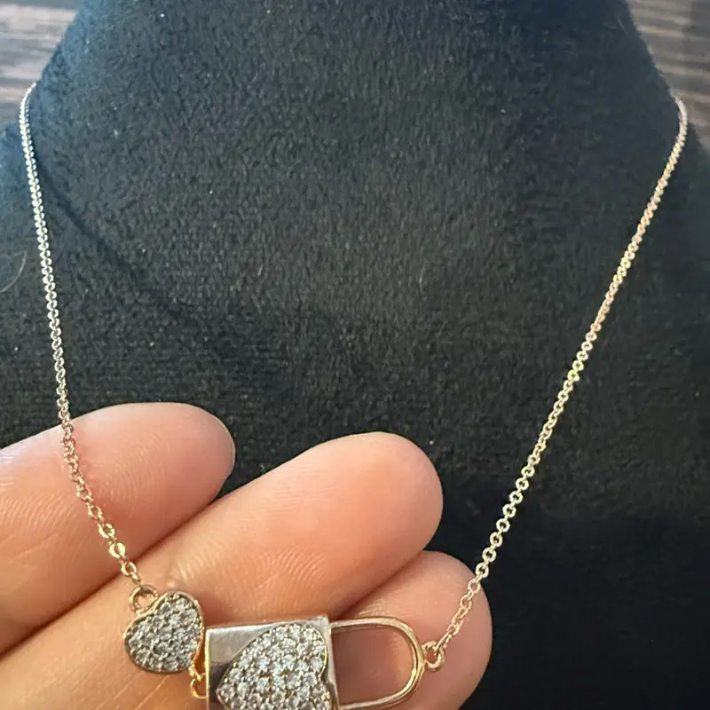 Gold Plated Heart and Padlock Pendant Necklace - Women's Jewelry