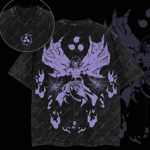 Men's "Avenger" Sasuke Uchiha Leaf Traitor Naruto Anime Double-Printed Oversized Lightweight Acid-Washed Shortsleeve Round Neck Soft Seamless Cotton Graphic Shirt, Menswear Streetwear Clothing Merch Top OTI