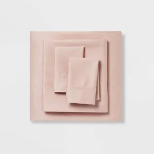 Twin/Twin XL Solid Performance 400 Thread Count Sheet Set Blush - Threshold: Cotton Sateen, Wrinkle-Resistant, OEKO-TEX Certified