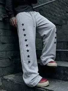 Men's Y2K Wide-Leg Sweatpants | Lightweight Breathable Polyester, "NYC Flag & Star Cluster" Graphic Print, Trendy Streetwear, Quick-Dry Athletic Fabric, Ideal for Fall, Daily Wear, Urban Outings & Casual Street Style, Athleisure Style Bottoms