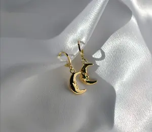 Moon Earrings, Celestial Huggie Hoops, Space Jewelry, Dainty Jewelry, Leverback Earrings, Gift for Her